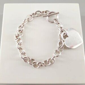 Heart Charm Rolo Link ATI Mexico Sterling Toggle Bracelet 7" Adjustable
